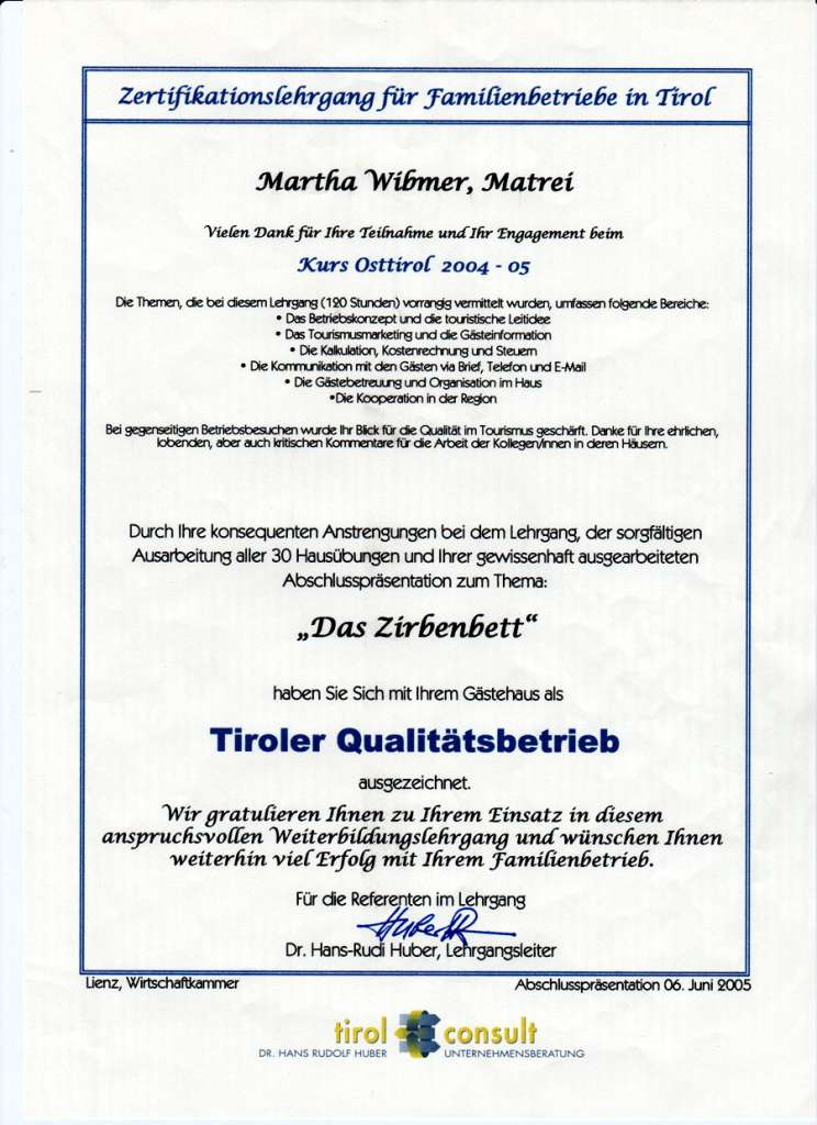 Tiroler Qualitätsbetrieb Appartements Martha